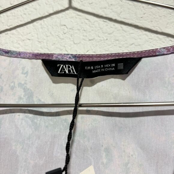 Zara Blouse lilac Pastle Watercolor SMAL Abstract Twist Front V Neck Long Sleeve - Picture 4 of 13